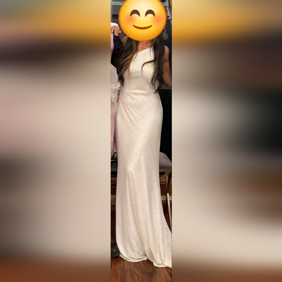 Jenny Yoo White One-Shoulder Sequin Maxi Gown Dress - Picture 5 of 5